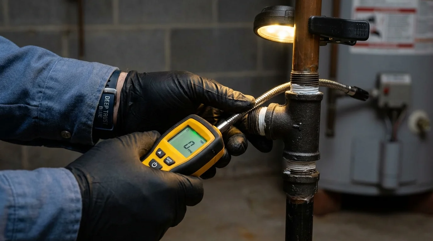 Gas leak detection with electronic sniffer by Johns Plumbing LLC in Tolono