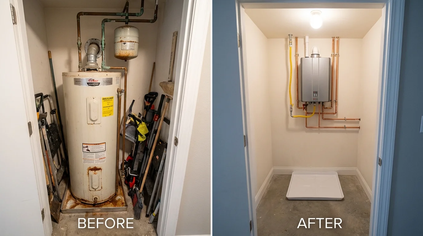 Tank water heater versus wall-mounted tankless unit comparison for Tolono, IL homeowners