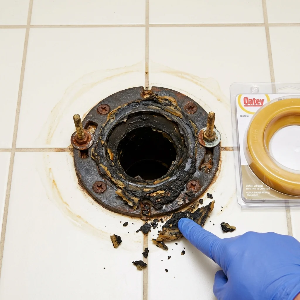 Failed wax ring showing water seepage at the base of a toilet in a Tolono, IL home